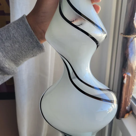 Large White and Black Swirl Glass Vase Black Clear Glass White 16.5" Tall Approx - Picture 10 of 14